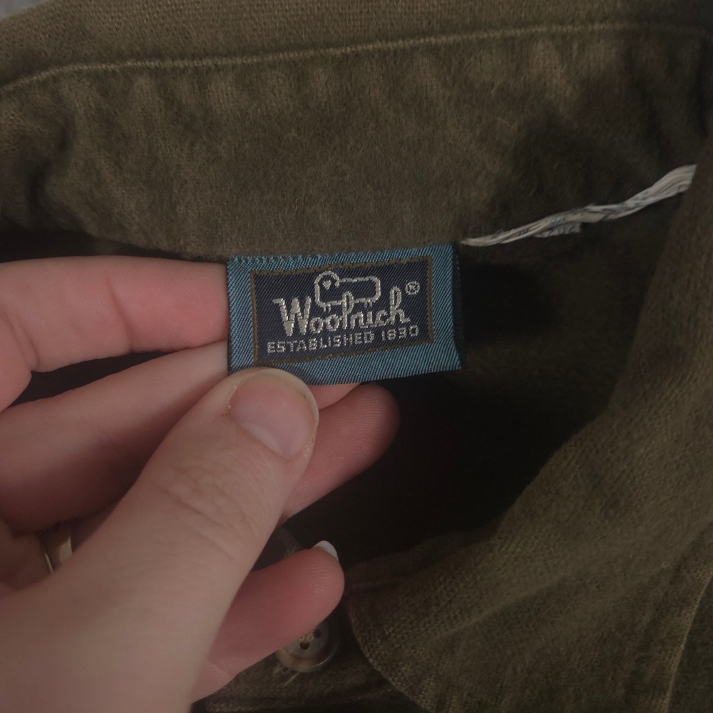 VINTAGE Woolrich Shirt Mens M Green Chamois Cotton Heavyweight Made in USA 90s - Picture 3 of 10